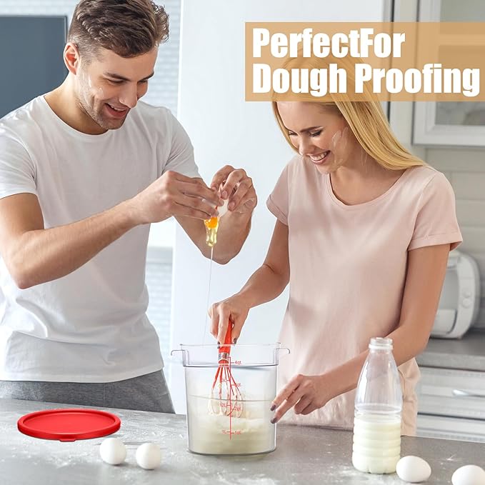 Suclain 4 Pcs 4 Qt Food Storage Container Bucket with Lids Clear Proofing Containers for Dough Rise Bread with Scale Handle Round Flour Commercial Storage Bucket for Home Restaurant Food(Red)