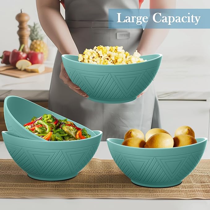 Large Salad Bowls 65 OZ - Wheat Straw Bowl Unbreakable Large Capacity Serving Bowl for Chips, Popcorn, Microwave & Dishwasher Safe Kitchen Bowls for Camping, Party, Big Cereal Bowl (Green)