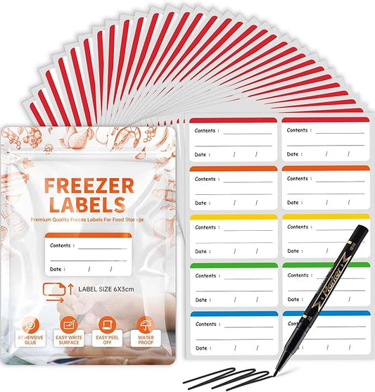 Coloured Food Labels Freezer Food Storage Labels Stickers, Fridge Stickers Removable for Food Containers, Freezer Meal Tags for Kitchen Organization (300 Pcs)