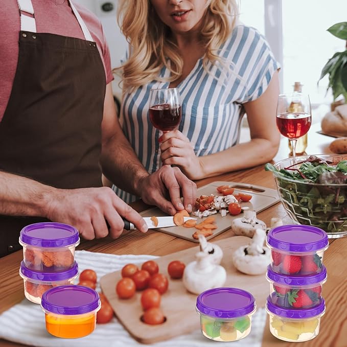 Sieral 36 Pack 8 oz/ 250 ml Freezer Containers with Lids Plastic Twist Top Deli Jars Reusable Freezer Storage Containers for Food Round Wide Mouth Lunch Snacks(Purple)