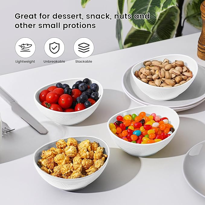 Wheat Straw Bowls Dessert Bowl 10 OZ - 5 Inch | Unbreakable Small Bowl Set, Microwave and Dishwasher Safe Bowls Mini Bowl for Appetizer, Dessert 4 PCS (White)