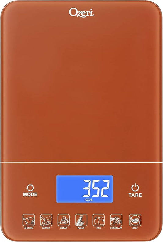 Ozeri Touch III Digital Kitchen Scale with Calorie Counter, 22 lbs (10 kg), Burnt Ochre