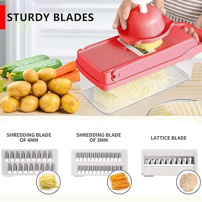 Vegetable Chopper, Onion Chopper, Mandolin Slicer,Pro 10 in 1professional food multifunctional Vegetable Chopper and Slicer, Dicing Machine, AdjustableVegetable Cutter Container (Pink>White Mix)