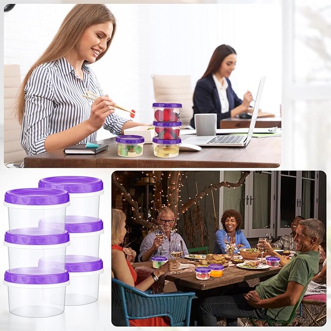 Sieral 36 Pack 8 oz/ 250 ml Freezer Containers with Lids Plastic Twist Top Deli Jars Reusable Freezer Storage Containers for Food Round Wide Mouth Lunch Snacks(Purple)