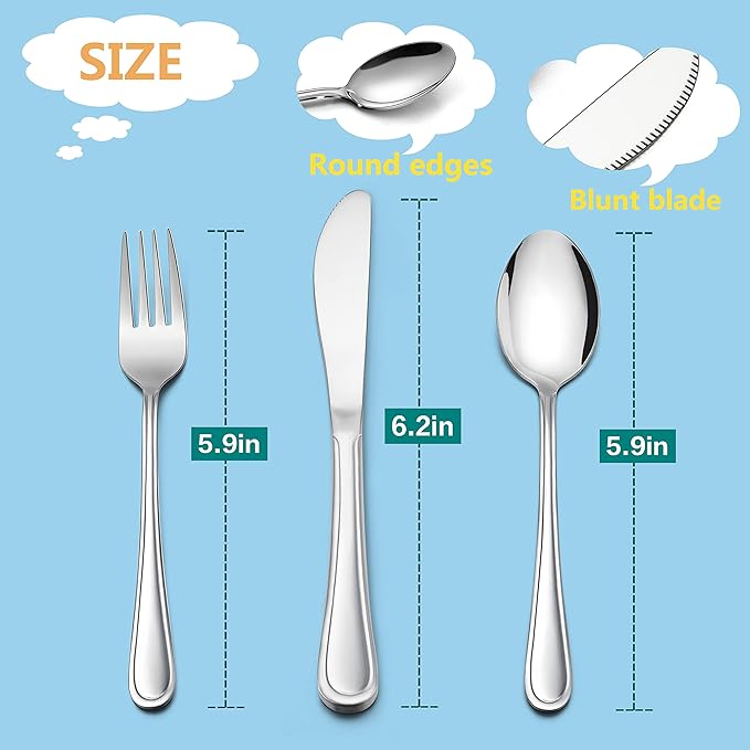 LIANYU 12-Piece Kids Silverware Set, Stainless Steel Toddler Utensils Flatware Set, Child Cutlery Tableware for 4, Include knives Forks Spoons, Mirror Finished, Dishwasher Safe