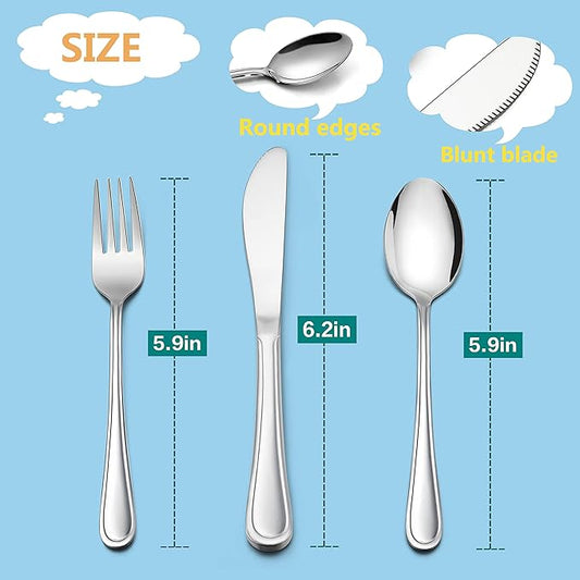 LIANYU 12-Piece Kids Silverware Set, Stainless Steel Toddler Utensils Flatware Set, Child Cutlery Tableware for 4, Include knives Forks Spoons, Mirror Finished, Dishwasher Safe