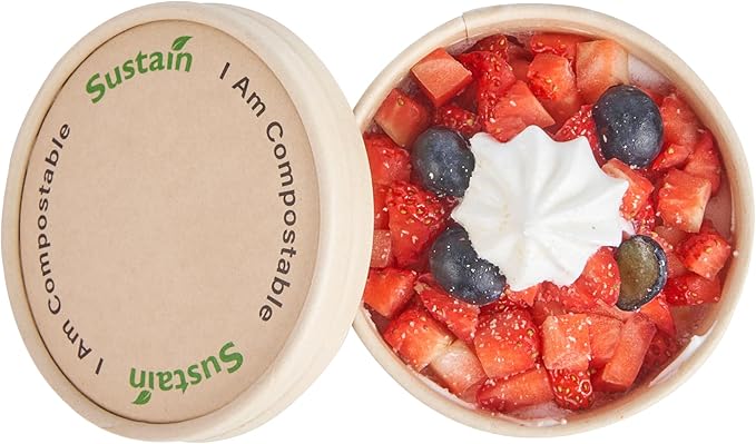 LIDS ONLY: Sustain Round Paper Soup Container Lids, 200 Disposable Ice Cream Cup Lids - Cups Sold Separately, For 5 Ounce Cups, Bamboo To Go Cup Lids, With PLA lining, Compostable - Restaurantware