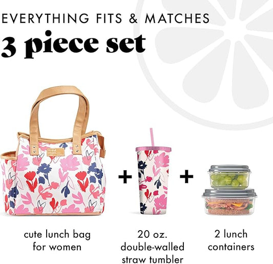 Fit & Fresh Lunch Bag For Women, Insulated Womens Lunch Bag For Work, Leakproof & Stain-Resistant Large Lunch Box For Women With Containers and Matching Tumbler, Zipper, Westerly Lunch Bag, Floral
