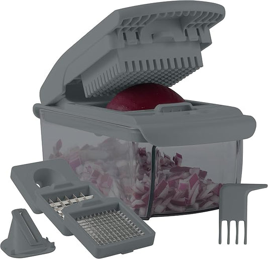 Cook with Color Vegetable Chopper - Multifunctional 11 in 1 Vegetable Chopper with Container - Food Chopper to Dice, Chop, Slice, Julienne and Spiralize, Charcoal
