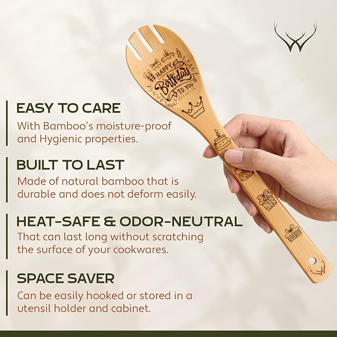 Birthday Gifts for Women – Premium Wooden Spoons for Cooking – Unique 40th Birthday Gifts Women & 50th Birthday Gifts for Her – Stylish Wooden Kitchen Utensil Set for Everyday Use