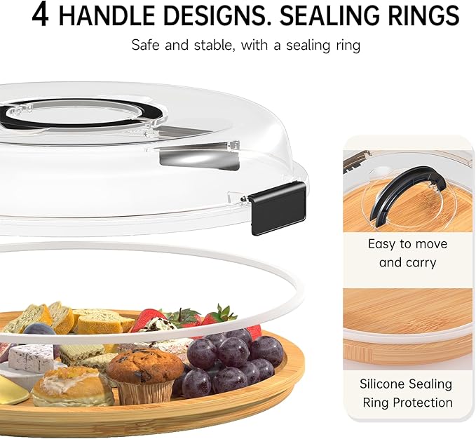 Round Charcuterie Board with Clear Lid, Travel Picnic Portable Cheese Board Charcuterie Boxes, Meat Fruit Serving Tray Platter, House Warming Gifts New Home, Gifts for Women