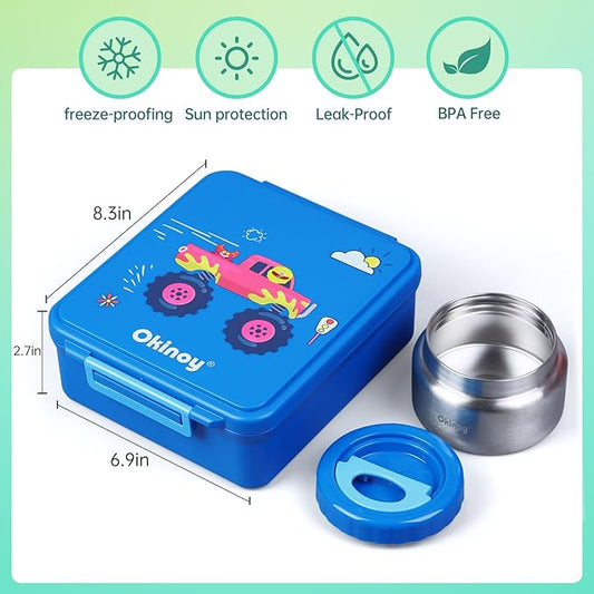 Bento Lunch Box for Kids With 8oz Soup Thermo, Leakproof Lunch Compartment Containers with 4 Compartment Bento Box, Thermo Food Jar, BPA Free,Travel, School