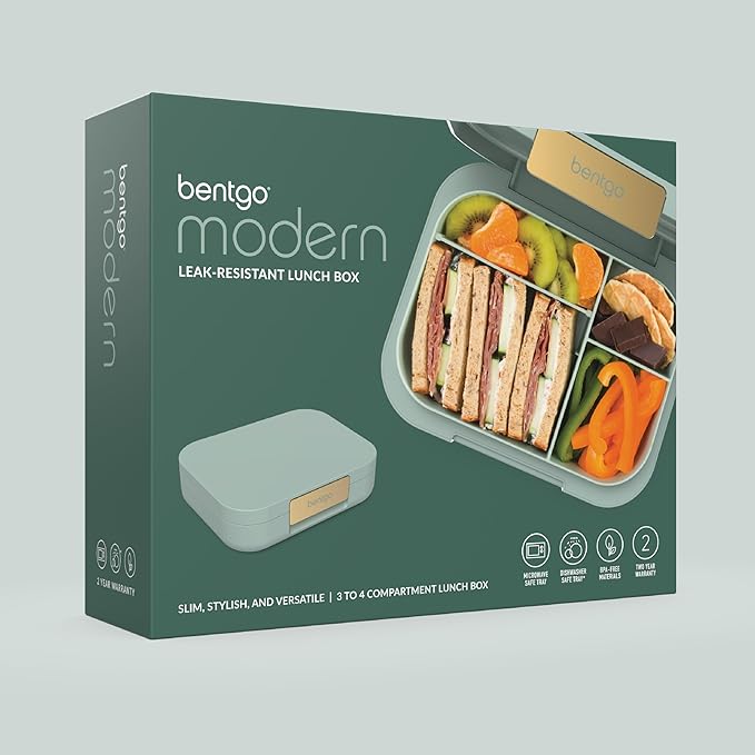 Bentgo Modern - Leak-Resistant Bento Lunch Box For Adults, Teens, & Larger Appetites; Reusable BPA-Free Meal Prep Container with 3 or 4 Compartments, Dishwasher/Microwave Safe; 44oz (Mint Green)