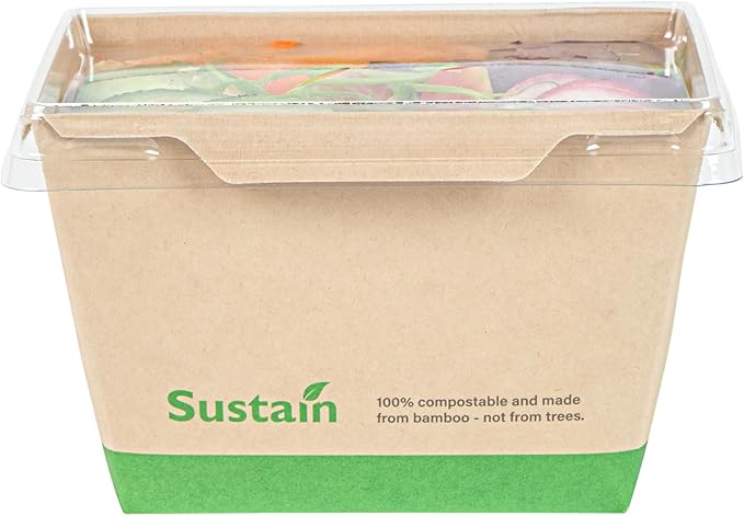 Restaurantware-Sustain 17 Ounce Sturdy Paper Take Out Boxes, 50 Disposable Take Out Food Containers - With PLA lining, Lids Sold Separately, Bamboo Paper Containers, Compostable, Click-Lock Design