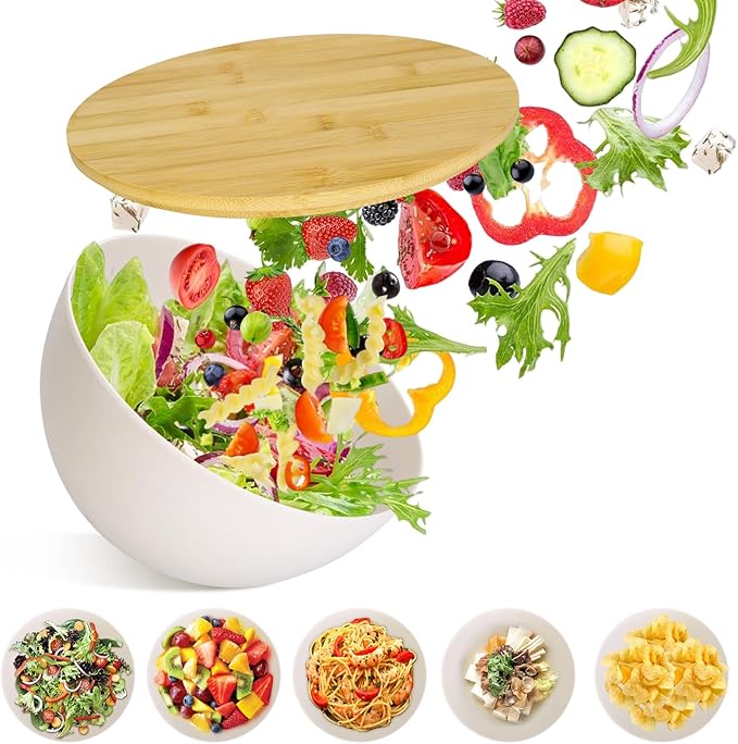 ShineMe Salad Bowl Set with Lid, Large & Deep Serving Bowl Set of 3, Bamboo Fiber Mixing Bowls with Lids for Preparing, Storing and Serving Salad, Ramen, Pasta, Fruit, Snacks (10",8",6")
