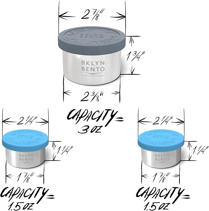 SMALL Condiment Size Leak Proof Stainless Steel Food Container | Great For Portion Control Snacks & Salad Dressing | Goes With Bento Box & Lunch Box | Dipping Container With Silicone Lids [3 PCS Set]