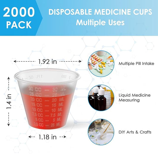 Lilymicky 2000 Count 1 oz Disposable Medicine Cups, 1 oz Plastic Med Cups For Mixed Pills, Medication Measuring, Resin Mixing