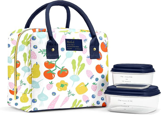 Fit & Fresh Lunch Bag For Women, Insulated Womens Lunch Bag For Work, Leakproof & Stain-Resistant Large Lunch Box For Women With Containers, Zipper Closure Bloomington Lunch Bag, Fruit Print