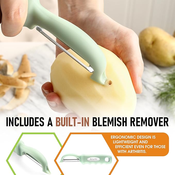 Spring Chef Premium Swivel Vegetable Peeler, Pistachio & Stainless Steel Magnetic Measuring Cups, Set of 7, Black - 2 Product Bundle
