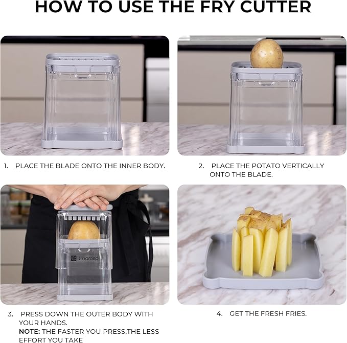 linoroso French Fry Cutter, 4-in-1 Multi-functional Onion/Vegetable Chopper with Container, Pro Food Chopper, Veggie Chopper, and Food Dicer
