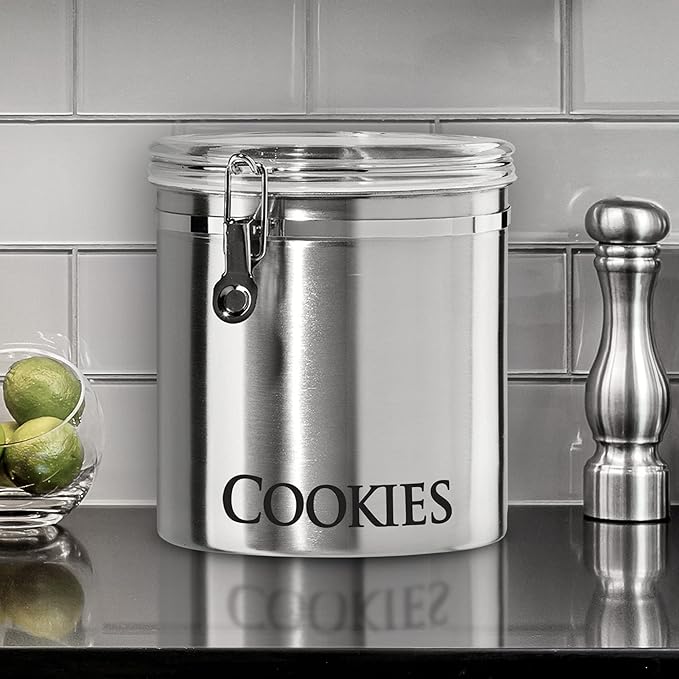 Oggi Jumbo 8" Stainless Steel Cookies Clamp Canister - Airtight Food Storage Container Ideal for Kitchen & Pantry Storage of Cookies or other Bulk, Dry Foods.