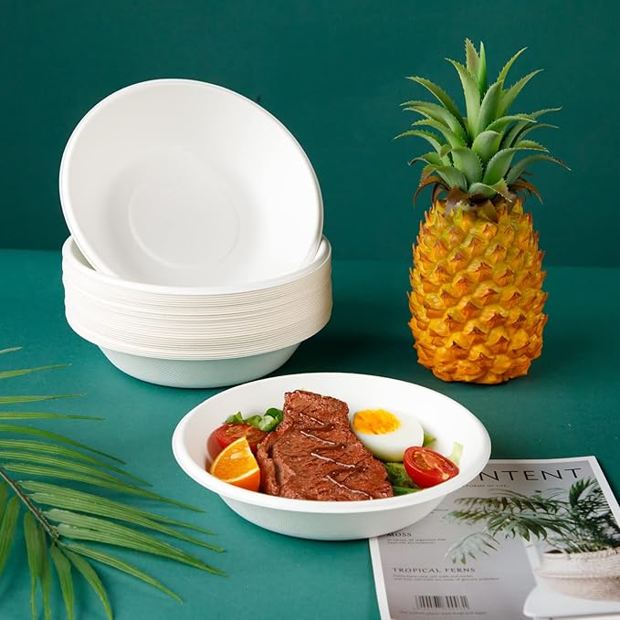 200pcs Compostable Paper Bowls[24oz], 100% Compostable Biodegradable,Disposable Bowls, Made Eco-Friendly Sugar Cane Fibers,Microwave Safe,Natural Sugarcane Fibers Bowls For Hot and Cold Food