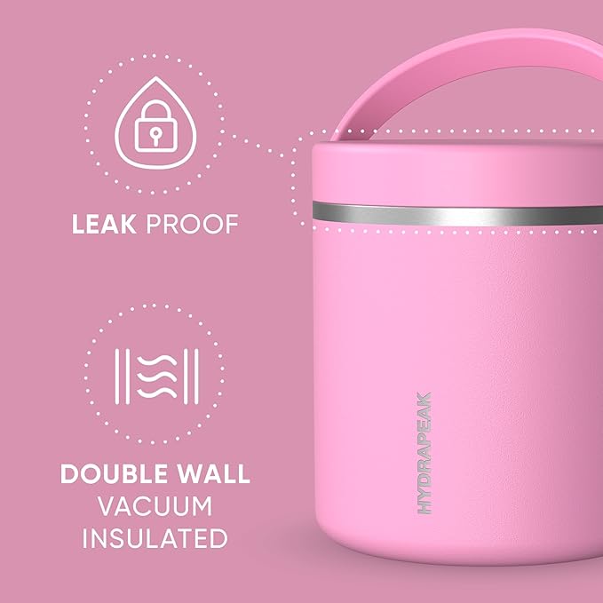 Hydrapeak 25oz Stainless Steel Vacuum Insulated Thermos Food Jar | Thermos for Hot Food and Cold Food, Wide Mouth Leak-Proof Soup Thermos for Adults, 10 Hours Hot and 16 Hours Cold (Bubblegum)