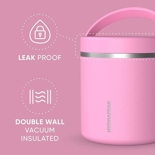 Hydrapeak 25oz Stainless Steel Vacuum Insulated Thermos Food Jar | Thermos for Hot Food and Cold Food, Wide Mouth Leak-Proof Soup Thermos for Adults, 10 Hours Hot and 16 Hours Cold (Bubblegum)