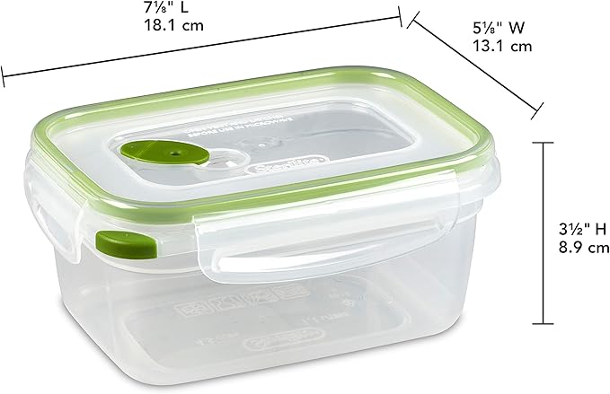 Sterilite Ultra-Seal 4.5 Cup Rectangle, Airtight Food Storage Container, Latching Lid, Microwave and Dishwasher Safe, Clear With Green Gasket, 6-Pack