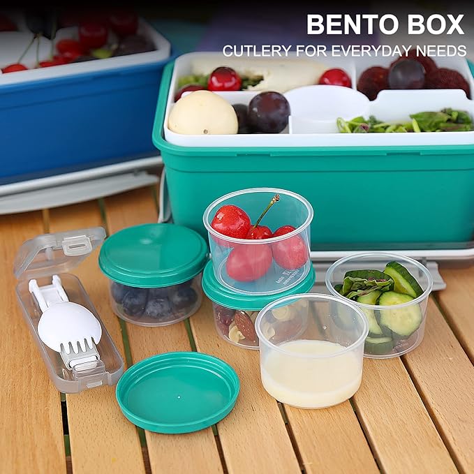 shopwithgreen LARGER Salad Containers To Go for Lunch (3 Pack), Bento Box with Dressing Pots & 5-Compartment Removable Tray, Microwave and Dishwasher Safe, BPA-free, 64 oz