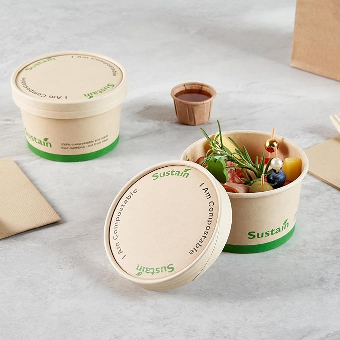 Restaurantware-LIDS ONLY: Sustain Round Paper Soup Container Lids, 50 Disposable Ice Cream Cup Lids - Cups Sold Separately, For 12 Ounce Cups, Bamboo To Go Cup Lids, With PLA lining, Compostable