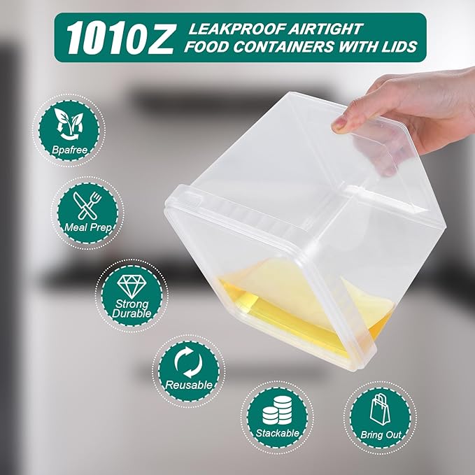 101 oz Square Clear Extra Thick Deli Containers with Lids,BPA-Free,Freezer and Microwave Safe Food Storage Containers,Reusable,Meal Prep,Take-out,Restaurant Supplies.(8 Pcs)