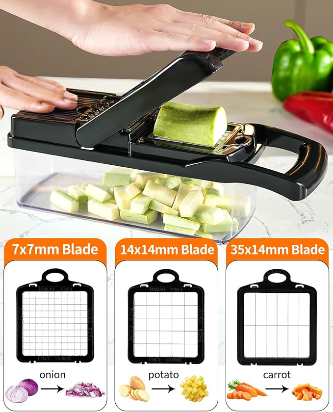 Vegetable Chopper Spiralizer Vegetable Slicer Cutter Multifunctional All-in-1 Food Choppers Dicer Onion Chopper Veggie chopper with Container Cheese Grater Includes Hand Guards and Gloves
