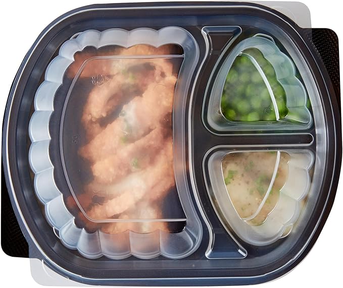 Restaurantware RW Base 27 Ounce Meal Prep Containers, 50 Microwavable To Go Containers With Lids - 3 Compartments, Disposable, Black Plastic Oval Food Containers, For Hot And Cold Food, Freezable