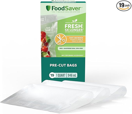 FoodSaver Quart Pre-Cut Vacuum Seal Bags, Easy Use Vacuum Storage Bags, Align to Seal and Tear to Open Vacuum Sealer Storage Bags, 19 Pack