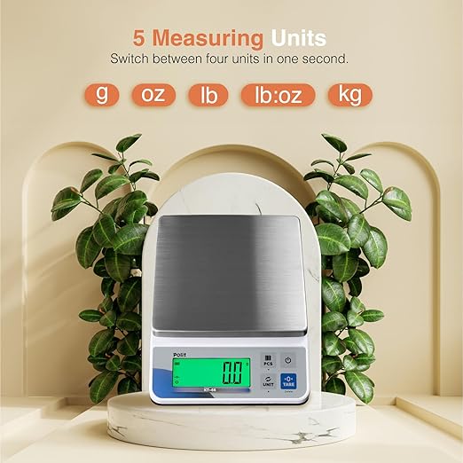 Polit Food Kitchen Scale KT-66, 30lb/13Kg Digital Kitchen Scale Weight Gram Ounce 1g/0.03oz Accuracy, Premium Stainless Steel with LED Display, 5 Units for Baking and Cooking (Power Adaptor Included)