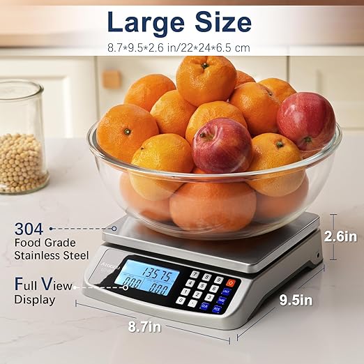 110lb/50kg Commercial Digital Kitchen Scale 0.05oz/1g with Price Computing, 304 Stainless Steel Scale, AA Battery or Plug-in Use and LCD Display for Baking, Cooking Meat, Counting Coins LC300