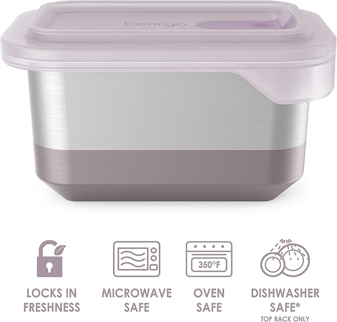 Bentgo MicroSteel Heat & Eat Container - Microwave-Safe, Sustainable & Reusable Stainless Steel Food Storage Container with Airtight Lid for Eco-Friendly Meal Prepping (Lunch Size - 3 Cups)