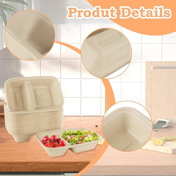 100PCS 2 Compartment Paper Bowls Disposable Meal Prep Containers Paper 2 Compartments Paper Chip and Dip Bowls for Nacho, Cheese, Chip and Salsa, Microwavable