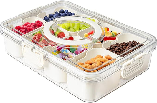 MineSign Divided Snackle Box with Handle Food Serving Tray Charcuterie Board with Lid Stackable Fruit&Veggie Container with 8 Small with Removable Boxes for Travel Snack Candy Nuts Spice