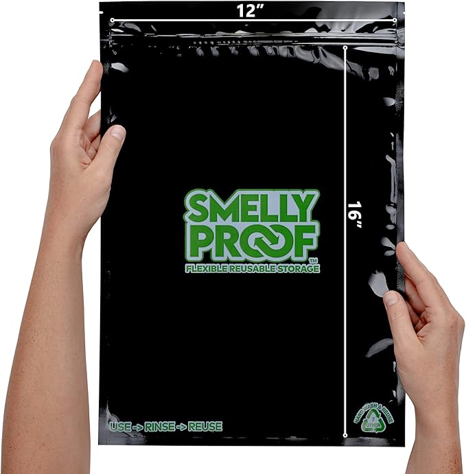 Smelly Proof Reusable Food Storage Container Bags, Reusable Freezer Bags US-Made BPA FREE, NO PEVA, 2 Gallon Bag, Easy Clean Dishwasher-Safe, NO SMELL Triple Zip BLACK 4 mils FLAT 12" x 16" - 5pk