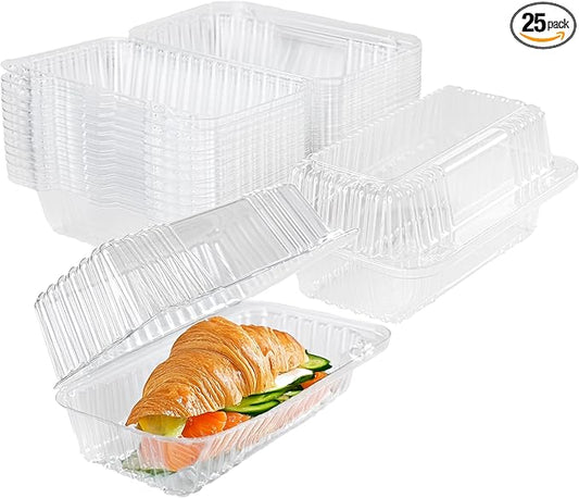 Tecnoplast 25-Pack Clear Plastic Food Containers, Clamshell Take Out Containers, 7 x 4 inch, Perfect for Dessert, Snacks, and Meals