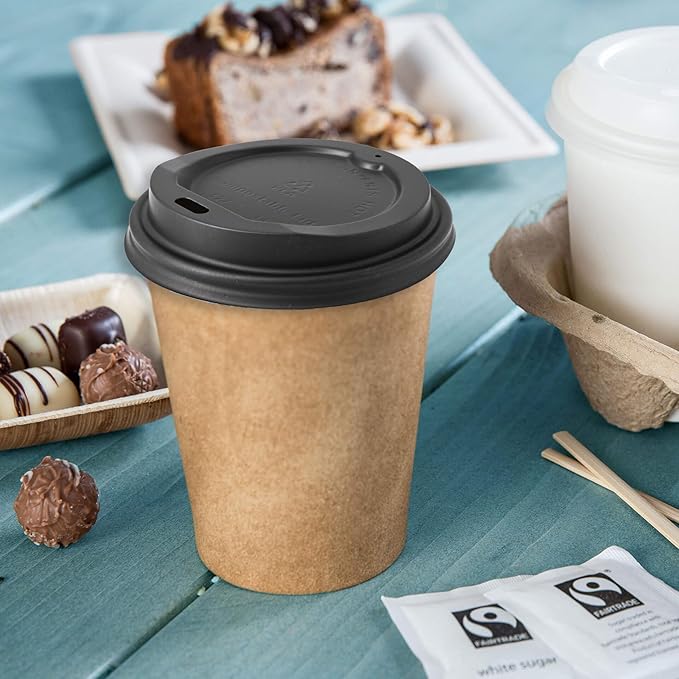 BIOZOYG Coffee Cup Lids 50 Pack black - 3.5 in for Coffee Cups 10 oz, 12 oz, 16 oz Coffee Lids to go - Hot Cup Lid Disposable Dome Lid made of Bioplastic for Coffee to go, Hot Chocolate