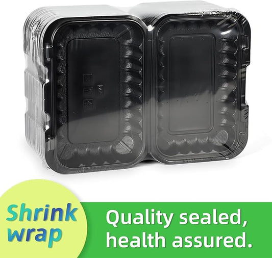 To Go Containers, BPA-Free Plastic Take Out Boxes with Lids 50-Pack 27oz Black MFPP Reusable Meal Prep Container for Food Storage, Hinged Clamshell Design for To-Go Lunch Salad Breakfast
