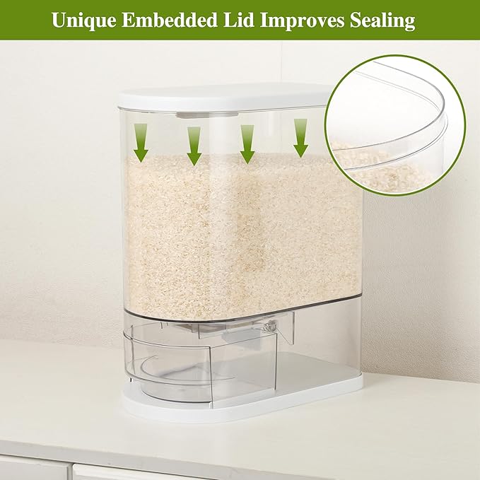 Rice Dispenser, 22 Lbs Rice Storage Container with Measuring Cup, BPA-Free Rice Holder for Kitchen Pantry Organization (Clear, 22lb)
