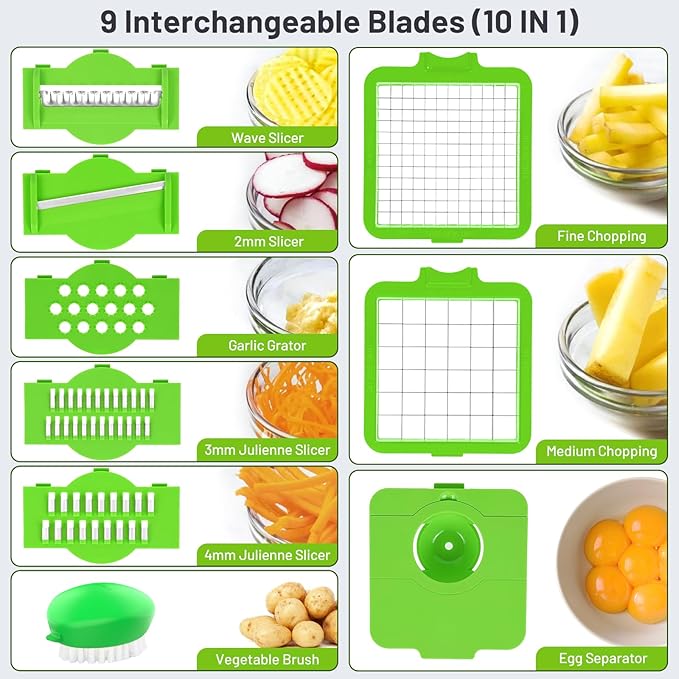 16 in 1 Food Chopper - Vegetable Cutter with 8 Blades, Slicer for Onion, Potato, Carrot, Garlic, Egg & Cheese - Container Included