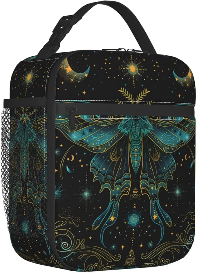 Insulated Lunch Box for Kids Boys Girls, Reusable Lunch Bag for School, Office, Work, Picnic, Travel, Mystical Celestial Moth Moon Lunch Box
