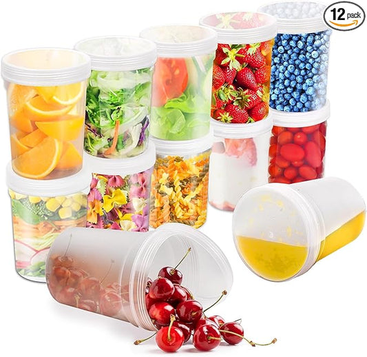 12 Pack Soup Deli Food Containers with Lids - 32 oz Airtight Plastic Freezer Food Storage Containers - Reusable Quart Containers with Lids for Meal Prep, Salads, Fruits, Oats