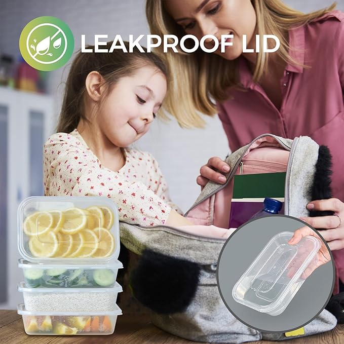 50 Pack 17oz Deli Containers with Lids Freezer Food Storage Containers Lunch Salad Container Plastic Container with Lids Meal Prep Container Reusable Sets BPA Free Bento Box Dishwasher