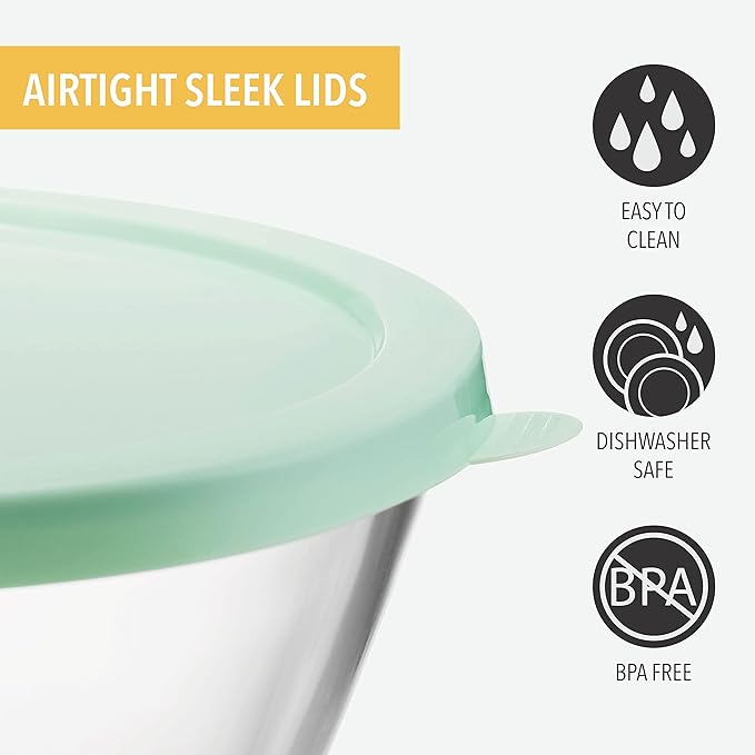 Concept Mixing Bowls with Lids, Glass Nesting Bowls, Space Saving Food Storage Containers, 6 Piece Set